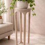 Distressed White Wooden Pedestal Side Table – Slim Accent Stand for Living Room