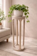 Distressed White Wooden Pedestal Side Table – Slim Accent Stand for Living Room