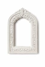 Distressed White Carved Arch Jharokha Wall Frame – Vintage Indian Window Decor - Image 4