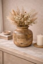 Handcrafted Mango Wood Vase – Natural Finish Decorative Tabletop Accent