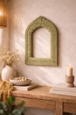 Sage Green Carved Arch Jharokha Wall Frame – Heritage Mughal Style Wall Decor