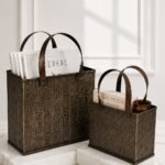 Antique Metal Planter Basket with Handles – Egyptian Engraved Rustic Storage & Garden Décor