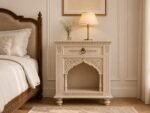 Handcrafted Carved Wooden Bedside Table – Warm antique ivory - Image 2