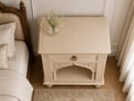 Handcrafted Carved Wooden Bedside Table – Warm antique ivory - Image 3
