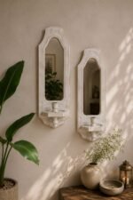 Wooden Wall Sconce Set of 2 – Mirror Shelf Candle Holder Decor