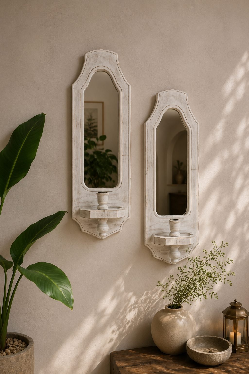heritage_wall_mirrors_compressed Wooden Wall Sconce Set of 2 – Mirror Shelf Candle Holder Decor - Image 1