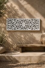 Distressed White Floral Carved Wall Panel – Horizontal & Vertical Hanging Decor (90 cm)