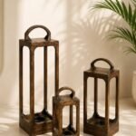 Mango Wood Lantern Set of 3 – Brown Decorative Large Lanterns | Farmhouse Decor