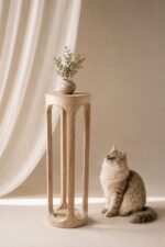 Distressed White Wooden Pedestal Side Table – Slim Accent Stand for Living Room
