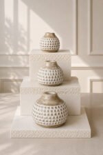 Mango Wood Vase Set of 3 – Distressed White Decorative Tabletop Vases