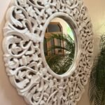 Hand-Carved White Round Wooden Mirror Wall Panel – Statement Decor (90 cm)