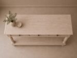 Handcrafted Wooden Console Table with Drawers – Minimal Carved Design | Distressed White Finish - Image 3