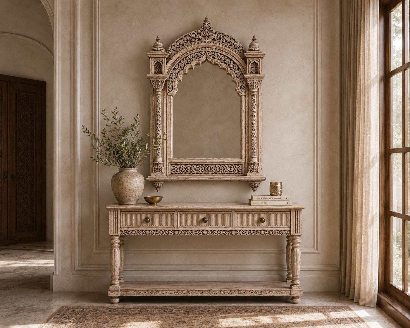 heritage_console_mockup_compressed Jaipur Arch Console & Mirror Set - Image 1