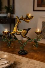 The Heritage Deer Triple Candle Holder | Hand-Painted Metal Artisan Décor - Image 2