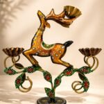 The Heritage Deer Triple Candle Holder | Hand-Painted Metal Artisan Décor