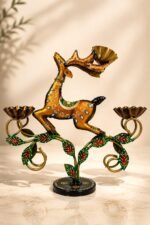 The Heritage Deer Triple Candle Holder | Hand-Painted Metal Artisan Décor
