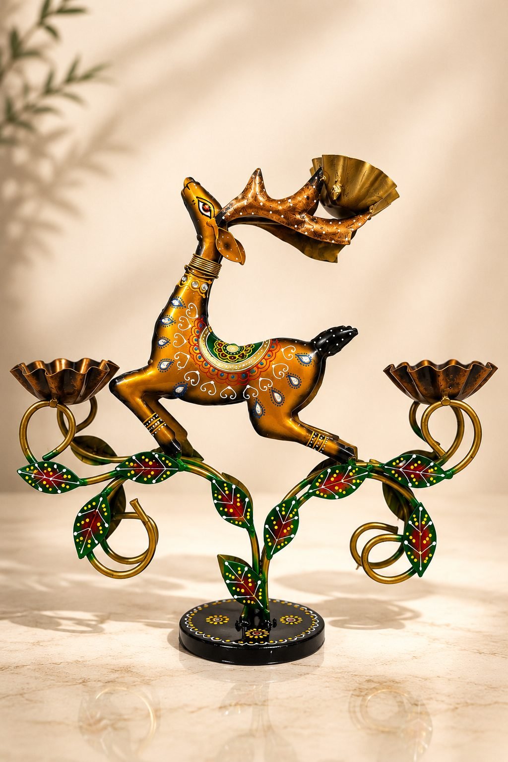 Image_64 The Heritage Deer Triple Candle Holder | Hand-Painted Metal Artisan Décor - Image 1