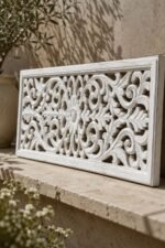 Distressed White Floral Carved Wall Panel – Horizontal & Vertical Hanging Decor (90 cm) - Image 2