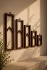 Rustic Brown Arch Wall Frame Set of 5 – Mughal Inspired Wooden Wall Decor Panels
