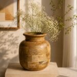 Handcrafted Mango Wood Vase – Natural Finish Decorative Tabletop Accent