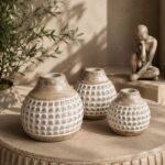 Mango Wood Vase Set of 3 – Distressed White Decorative Tabletop Vases