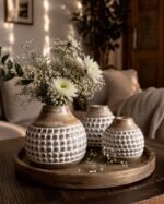 Mango Wood Vase Set of 3 – Distressed White Decorative Tabletop Vases - Image 2