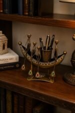 The Heritage Tribal Boat Pen Holder | Hand-Painted Metal Artisan Desk Organizer - Image 2