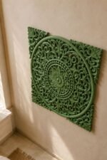 Sage Green Carved Mandala Wall Panel – Vintage Indian Floral Wall Decor (90 cm) - Image 3