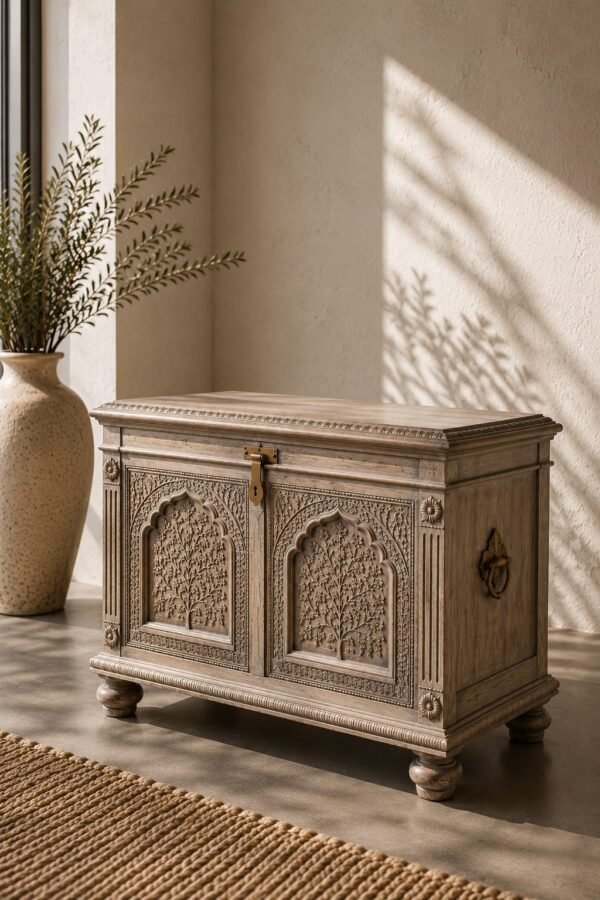 Aravali Heritage Trunk – Luxury Hand-Carved Solid Wood Storage Trunk