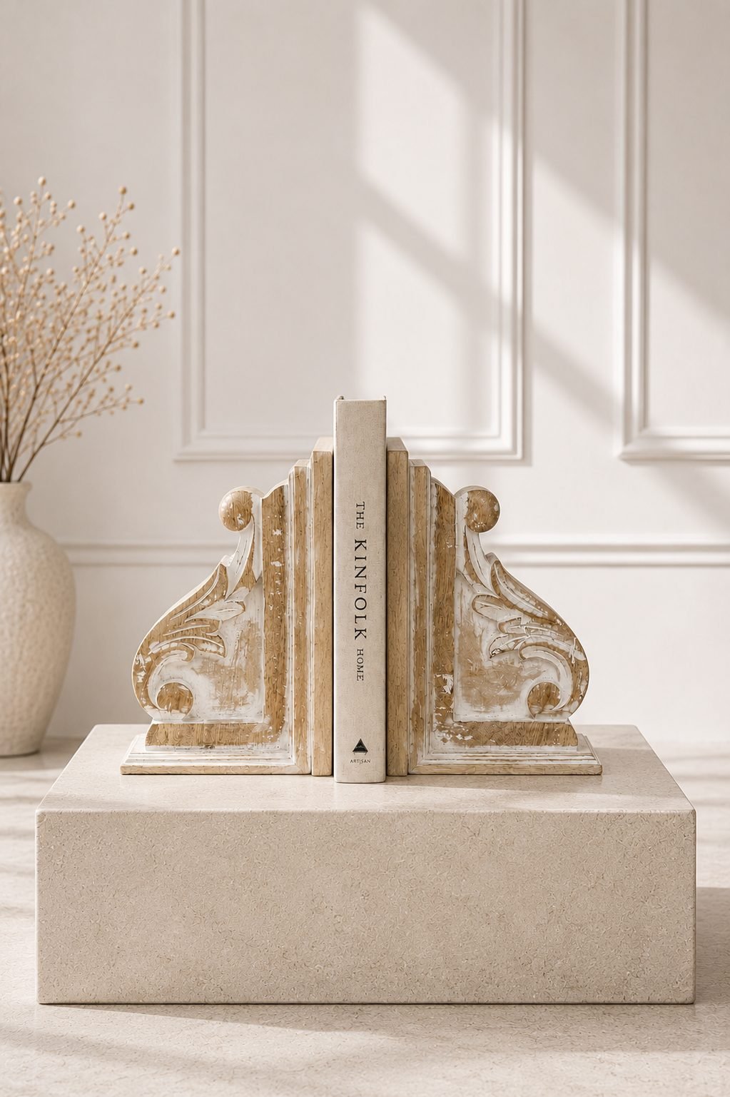 Decor Accent 6 Hand-Carved Wooden Bookends – Classic Decorative Book Holder - Image 1