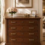 Mayfair Heritage Chest in walnut brown with hand-carved detailing and brass handles
