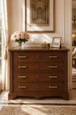 Mayfair Heritage Chest in walnut brown with hand-carved detailing and brass handles