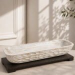 Rectangular Wooden Decorative Tray – Hand-Carved Mango Wood Centrepiece (Distressed White)