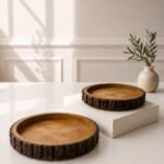Mango Wood Round Tray Set of 2 – Natural Rustic Bark Edge Decorative Platters