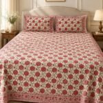 Crimson Floral Field Cotton Bedsheet Set
