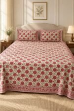 Crimson Floral Field Cotton Bedsheet Set