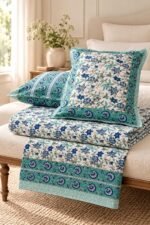 Teal Floral Garden Cotton Bedsheet Set - Image 2