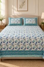 Teal Floral Garden Cotton Bedsheet Set