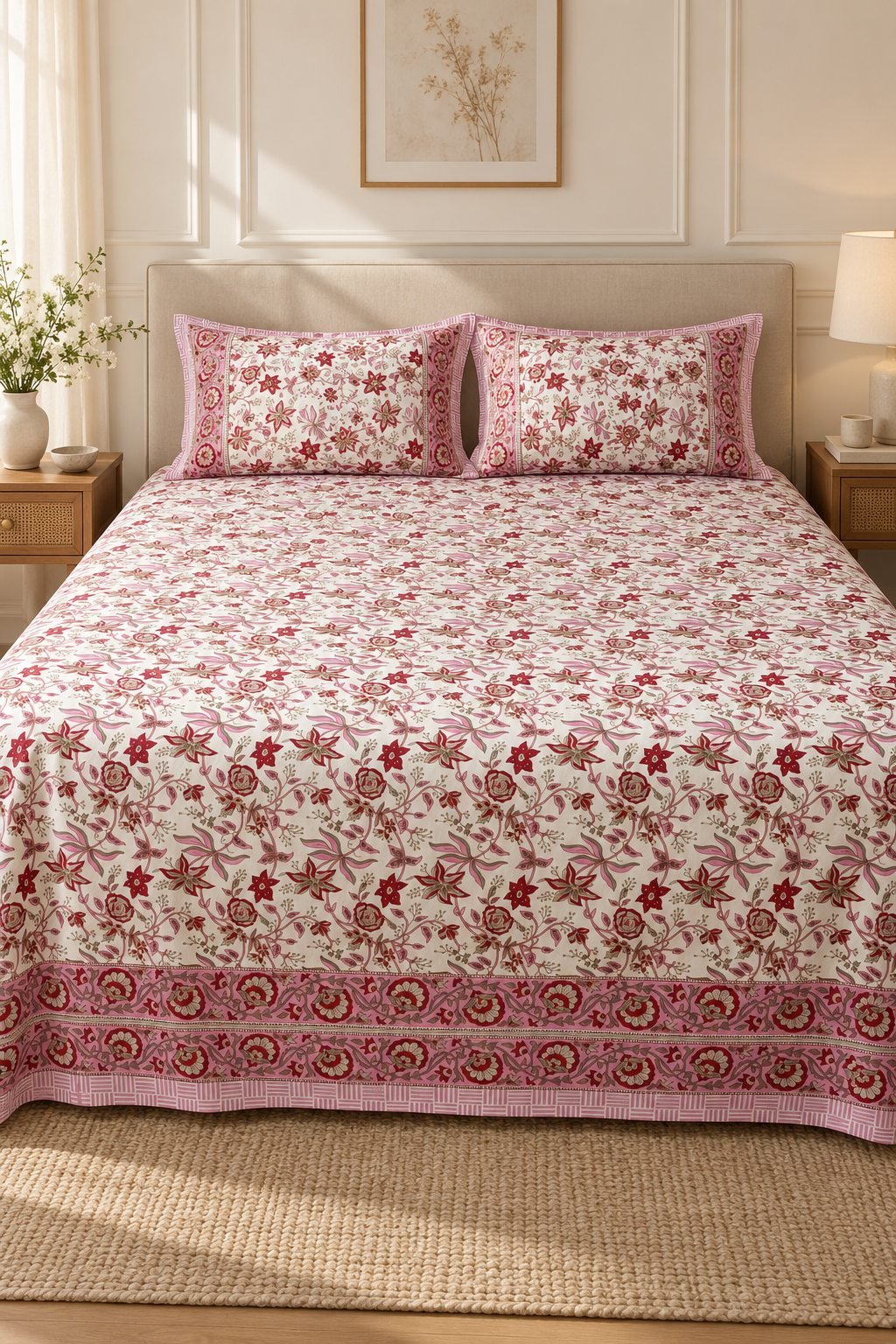 HC-BS-009-Open Rose Meadow Cotton Bedsheet Set - Image 1