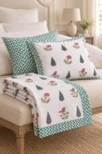 Teal Floral Sprig Cotton Bedsheet Set - Image 2