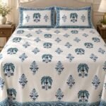Blue Palm Motif Cotton Bedsheet Set