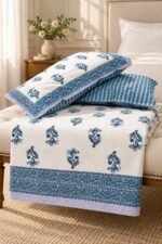 Blue Botanical Border Cotton Bedsheet Set - Image 2