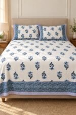 Blue Botanical Border Cotton Bedsheet Set