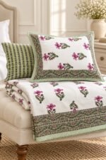 Green Palm Sprig Cotton Bedsheet Set - Image 2