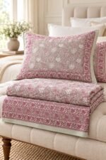 Blush Floral Border Cotton Bedsheet Set - Image 2