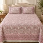 Blush Floral Border Cotton Bedsheet Set