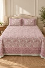 Blush Floral Border Cotton Bedsheet Set
