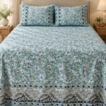 Teal Garden Border Cotton Bedsheet Set