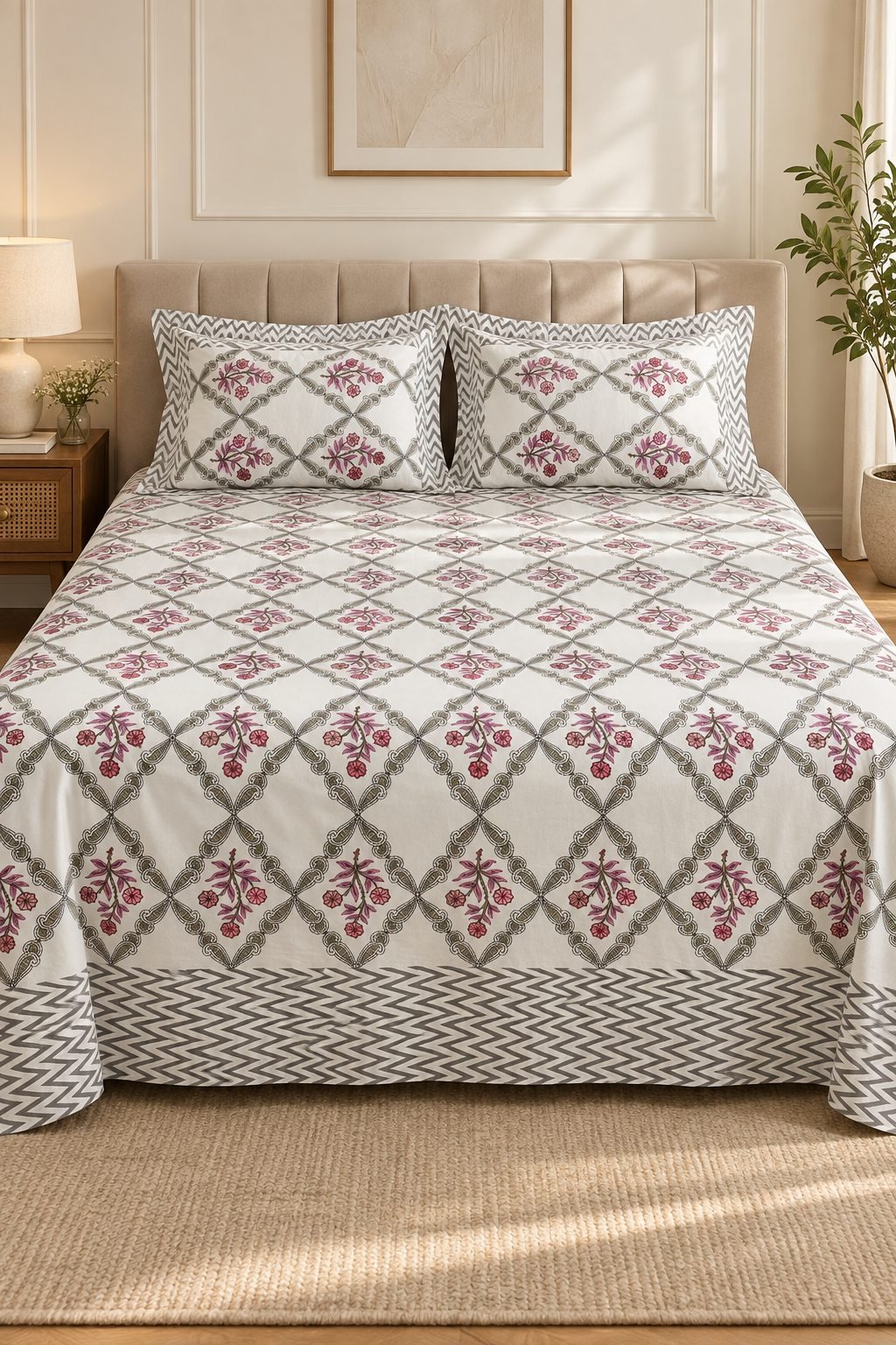 HC-BS-028-Open Grey Ornamental Arch Cotton Bedsheet Set - Image 1