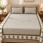 Olive Geometric Cotton Bedsheet Set